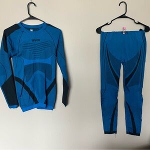 Blue and Black Men's thermal top and pant set